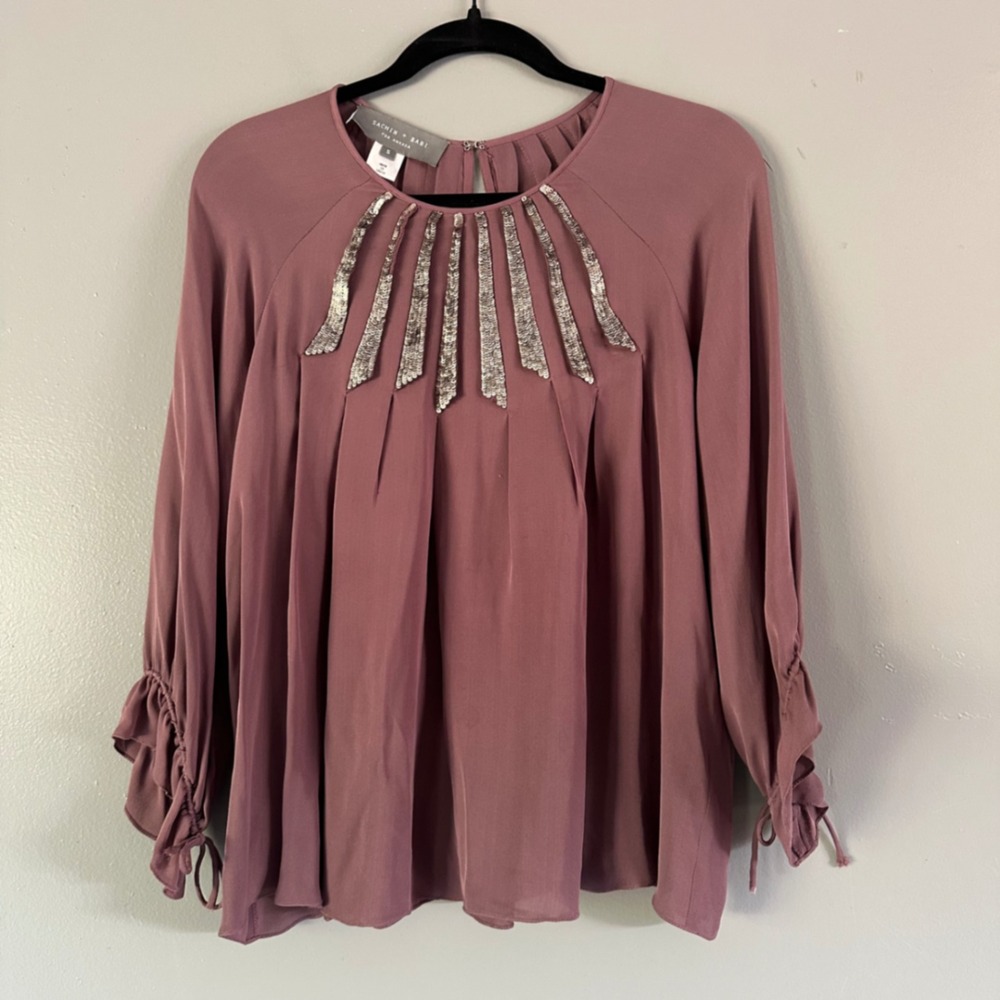 Sachin + Babi For Ankasa 100% Silk Sequin Blouse‎ | Purple + Silver